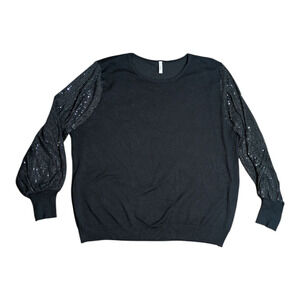 Hesed Women's Shirt\Top Black with Sequence Long Sleeve